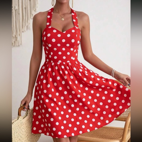 Boho polka dot halter dress